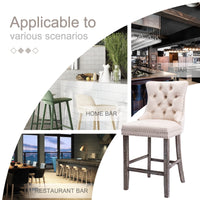 2X Velvet Bar Stools with Studs Trim Wooden Legs Tufted Dining Chairs Kitchen Furniture Kings Warehouse 