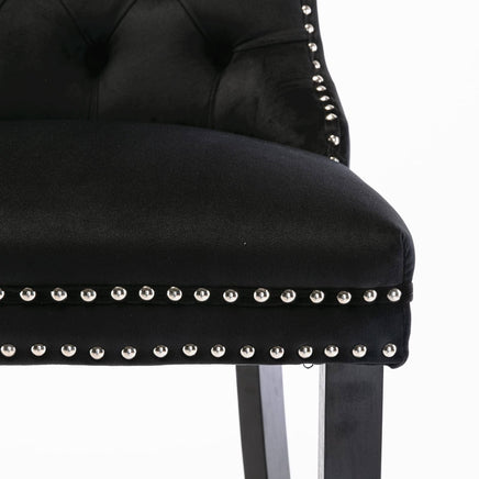 2X Velvet Bar Stools with Studs Trim Wooden Legs Tufted Dining Chairs Kitchen Furniture Kings Warehouse 