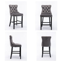 2X Velvet Bar Stools with Studs Trim Wooden Legs Tufted Dining Chairs Kitchen Furniture Kings Warehouse 