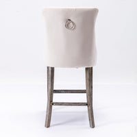 2X Velvet Bar Stools with Studs Trim Wooden Legs Tufted Dining Chairs Kitchen Furniture Kings Warehouse 