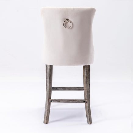 2X Velvet Bar Stools with Studs Trim Wooden Legs Tufted Dining Chairs Kitchen Furniture Kings Warehouse 