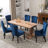 2x Velvet Dining Chairs Upholstered Tufted Kithcen Chair with Solid Wood Legs Stud Trim and Ring-Blue dining Kings Warehouse 