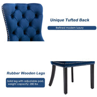 2x Velvet Dining Chairs Upholstered Tufted Kithcen Chair with Solid Wood Legs Stud Trim and Ring-Blue dining Kings Warehouse 