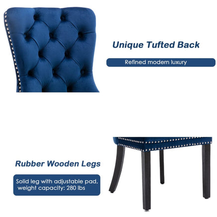 2x Velvet Dining Chairs Upholstered Tufted Kithcen Chair with Solid Wood Legs Stud Trim and Ring-Blue dining Kings Warehouse 