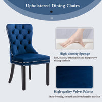 2x Velvet Dining Chairs Upholstered Tufted Kithcen Chair with Solid Wood Legs Stud Trim and Ring-Blue dining Kings Warehouse 