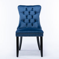 2x Velvet Dining Chairs Upholstered Tufted Kithcen Chair with Solid Wood Legs Stud Trim and Ring-Blue dining Kings Warehouse 
