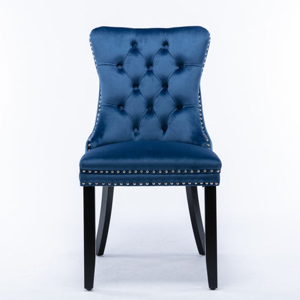 2x Velvet Dining Chairs Upholstered Tufted Kithcen Chair with Solid Wood Legs Stud Trim and Ring-Blue dining Kings Warehouse 