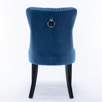 2x Velvet Dining Chairs Upholstered Tufted Kithcen Chair with Solid Wood Legs Stud Trim and Ring-Blue dining Kings Warehouse 