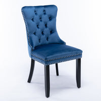 2x Velvet Dining Chairs Upholstered Tufted Kithcen Chair with Solid Wood Legs Stud Trim and Ring-Blue dining Kings Warehouse 