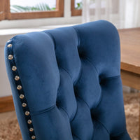 2x Velvet Dining Chairs Upholstered Tufted Kithcen Chair with Solid Wood Legs Stud Trim and Ring-Blue dining Kings Warehouse 