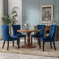 2x Velvet Dining Chairs Upholstered Tufted Kithcen Chair with Solid Wood Legs Stud Trim and Ring-Blue dining Kings Warehouse 