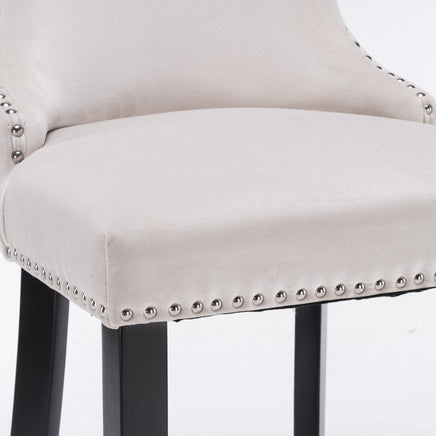 2x Velvet Upholstered Button Tufted Bar Stools with Wood Legs and Studs-Beige bar stools Kings Warehouse 