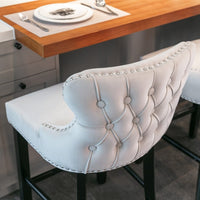 2x Velvet Upholstered Button Tufted Bar Stools with Wood Legs and Studs-Beige bar stools Kings Warehouse 