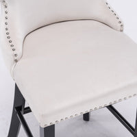 2x Velvet Upholstered Button Tufted Bar Stools with Wood Legs and Studs-Beige bar stools Kings Warehouse 
