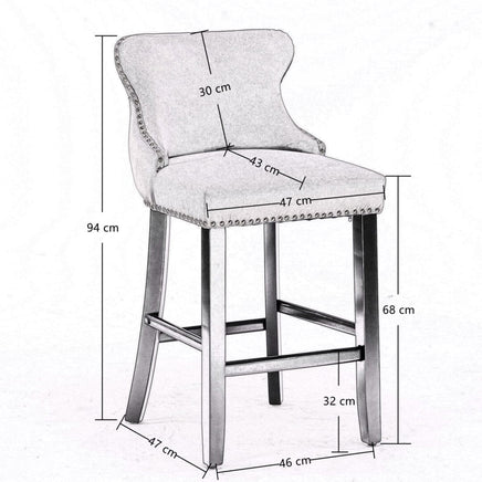2x Velvet Upholstered Button Tufted Bar Stools with Wood Legs and Studs-Beige bar stools Kings Warehouse 