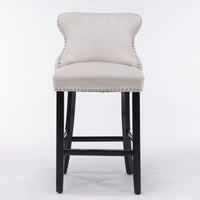 2x Velvet Upholstered Button Tufted Bar Stools with Wood Legs and Studs-Beige bar stools Kings Warehouse 
