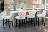2x Velvet Upholstered Button Tufted Bar Stools with Wood Legs and Studs-Beige bar stools Kings Warehouse 