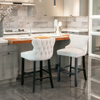 2x Velvet Upholstered Button Tufted Bar Stools with Wood Legs and Studs-Beige bar stools Kings Warehouse 