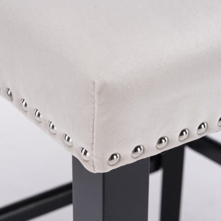 2x Velvet Upholstered Button Tufted Bar Stools with Wood Legs and Studs-Beige bar stools Kings Warehouse 