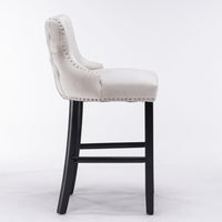2x Velvet Upholstered Button Tufted Bar Stools with Wood Legs and Studs-Beige bar stools Kings Warehouse 