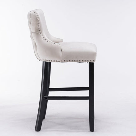 2x Velvet Upholstered Button Tufted Bar Stools with Wood Legs and Studs-Beige bar stools Kings Warehouse 