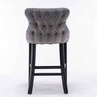 2x Velvet Upholstered Button Tufted Bar Stools with Wood Legs and Studs-Grey bar stools Kings Warehouse 