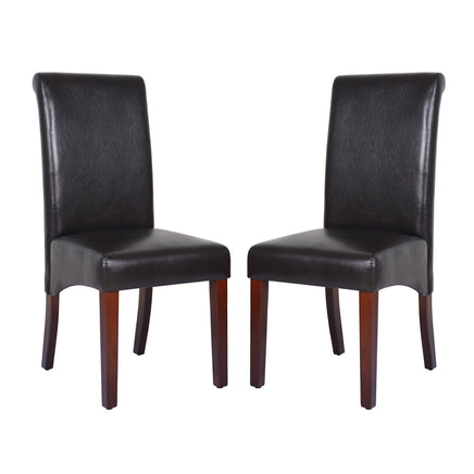 2x Wooden Frame Brown Leatherette Dining Chairs with Solid Pine Legs Furniture Kings Warehouse 