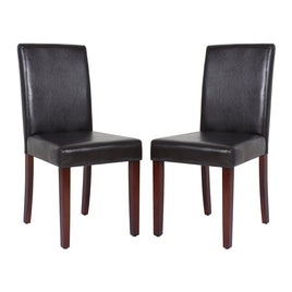 2x Wooden Frame Brown Leatherette Dining Chairs with Solid Pine Legs Furniture Kings Warehouse