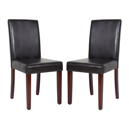 2x Wooden Frame Brown Leatherette Dining Chairs with Solid Pine Legs Furniture Kings Warehouse 