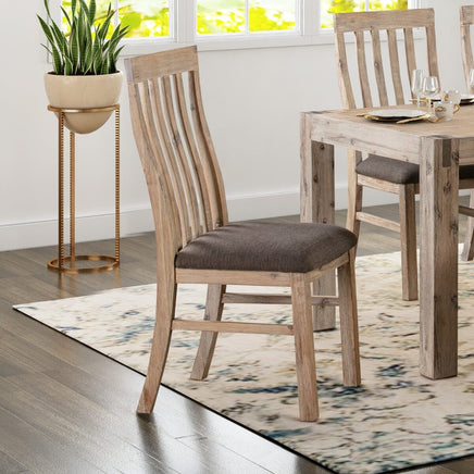 2x Wooden Frame Leatherette in Solid Acacia Wood & Veneer Dining Chairs in Oak Colour Furniture Kings Warehouse 