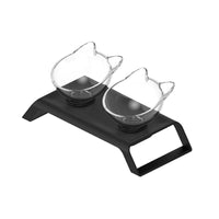 2x200ml Elevated Cat Bowl Stand - Double Dinner Pet Kitten Food Twin Feeder