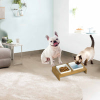 2x200ml Pet Double Dinner Ceramic Bowl - Elevated Wood Base Dog Cat Feeder Home & Garden Kings Warehouse 