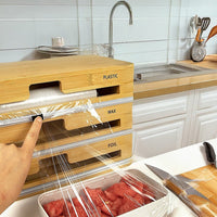 3 Grids Bamboo Food Wrap Dispenser Cutter Foil Cling Film Storage Holder Box Kitchen Home & Garden Kings Warehouse 