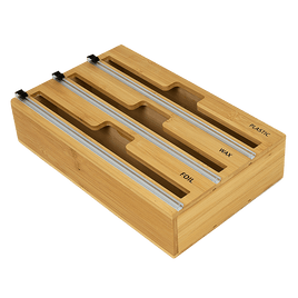 3 Grids Bamboo Food Wrap Dispenser Cutter Foil Cling Film Storage Holder Box Kitchen Home & Garden Kings Warehouse 