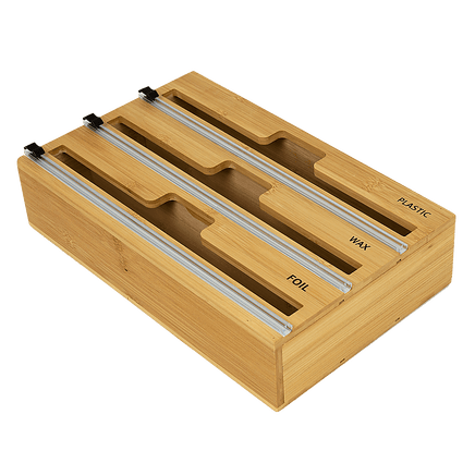 3 Grids Bamboo Food Wrap Dispenser Cutter Foil Cling Film Storage Holder Box Kitchen Home & Garden Kings Warehouse 