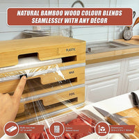 3 Grids Bamboo Food Wrap Dispenser Cutter Foil Cling Film Storage Holder Box Kitchen Home & Garden Kings Warehouse 