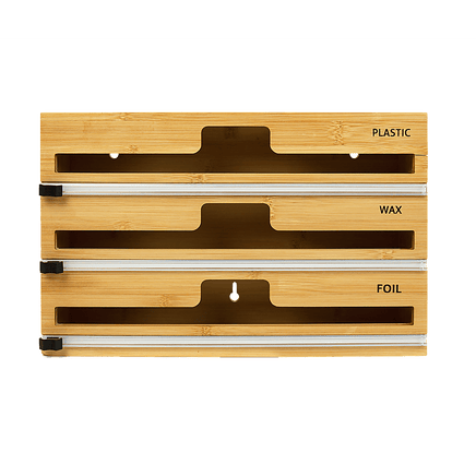 3 Grids Bamboo Food Wrap Dispenser Cutter Foil Cling Film Storage Holder Box Kitchen Home & Garden Kings Warehouse 