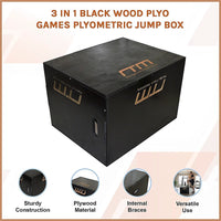 3 IN 1 Black Wood Plyo Games Plyometric Jump Box Sports & Fitness Kings Warehouse 