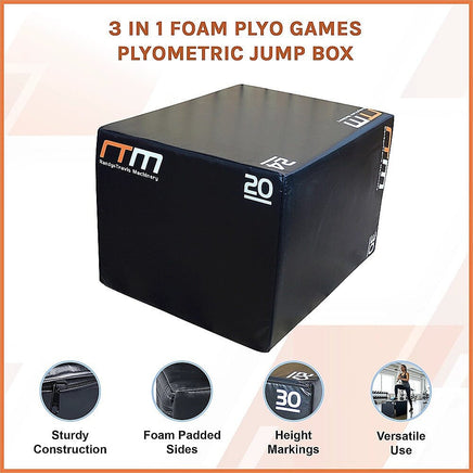 3 IN 1 Foam Plyo Games Plyometric Jump Box Sports & Fitness Kings Warehouse 
