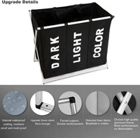 3 in 1 Large 135L Laundry Clothes Hamper Basket with Waterproof bags and Aluminum Frame (Black) Kings Warehouse 