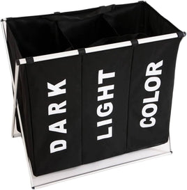 3 in 1 Large 135L Laundry Clothes Hamper Basket with Waterproof bags and Aluminum Frame (Black) Kings Warehouse 