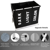 3 in 1 Large 135L Laundry Clothes Hamper Basket with Waterproof bags and Aluminum Frame (Black) Kings Warehouse 