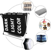 3 in 1 Large 135L Laundry Clothes Hamper Basket with Waterproof bags and Aluminum Frame (Black) Kings Warehouse 