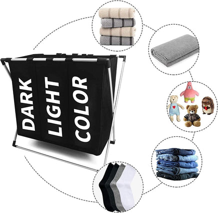 3 in 1 Large 135L Laundry Clothes Hamper Basket with Waterproof bags and Aluminum Frame (Black) Kings Warehouse 