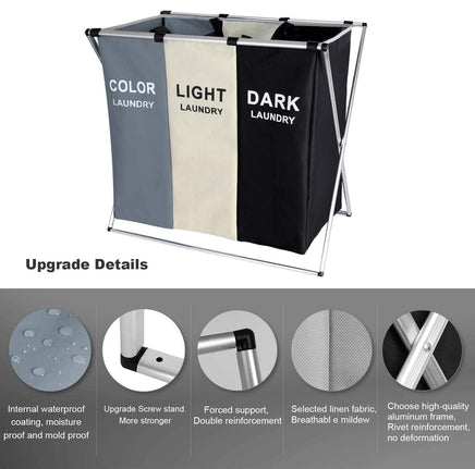 3 in 1 Large 135L Laundry Clothes Hamper Basket with Waterproof bags and Aluminum Frame (Multi) Kings Warehouse 
