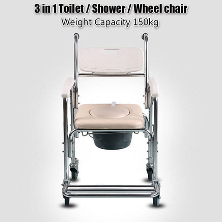 3-in-1 Mobile Rolling Chair Wheelchair Commode Bedside Toilet Chair Shower Chair Health & Beauty Kings Warehouse 