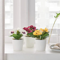 3 Pack of Artificial Spring Bright Colours Potted Plants in White Plastic 6cm Pot Interior Decoration Kings Warehouse 