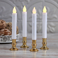 3 Pack Taper Stick White Battery Candle - Natural Flame Light Colour No Flicker - Gold Stand Base Kings Warehouse 