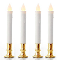 3 Pack Taper Stick White Battery Candle - Natural Flame Light Colour No Flicker - Gold Stand Base Kings Warehouse 