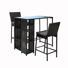3 PCS Outdoor Bar Table Stools Set Patio Furniture Dining Chairs Wicker Kings Warehouse 